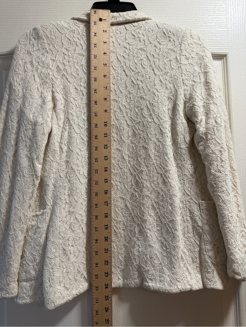 tennis Ivory Lace Open Front Blazer Cardigan with Patch Pockets S - Picture 7 of 9